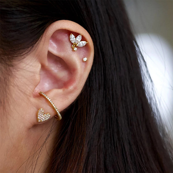 FE0090 925 Sterling Silver Luxe Pave Heart Stud Earrings