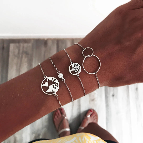 FS0083 925 Sterling Silver World Map Bracelet