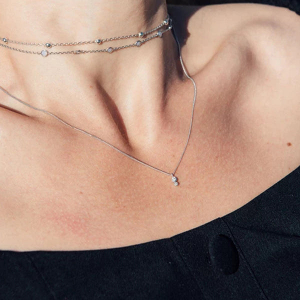 FX0042 925 Sterling Silver Double Diamond Necklace