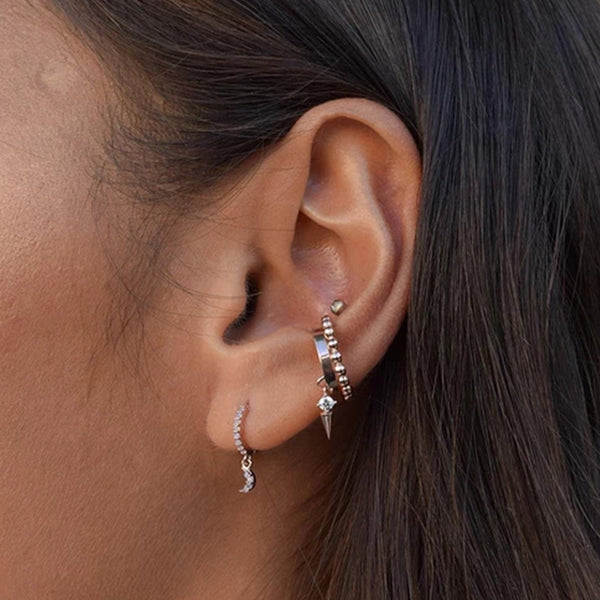 FE0180 925 Sterling Silver Mystic Moon Huggies Earrings