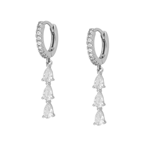 FE0631 925 Sterling Silver Diamond Dangle Hoop Earrings