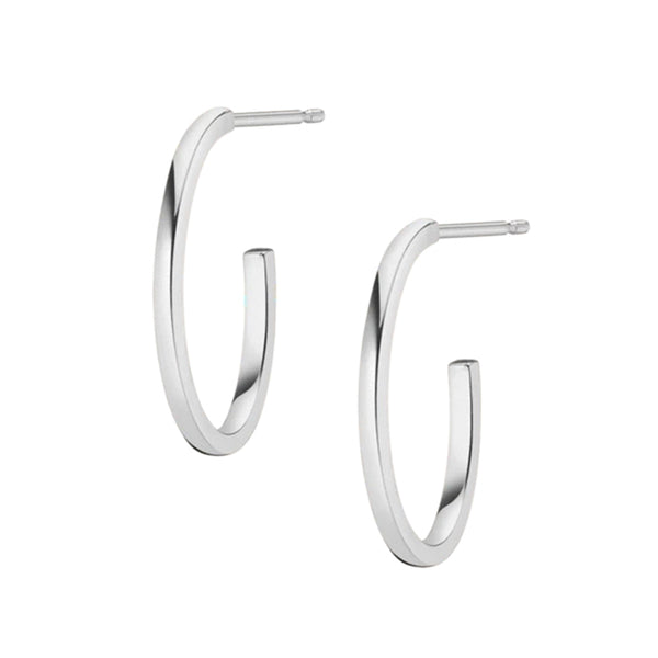 FE0245 925 Sterling Silver Oval Swoosh Hoop Medium Earrings