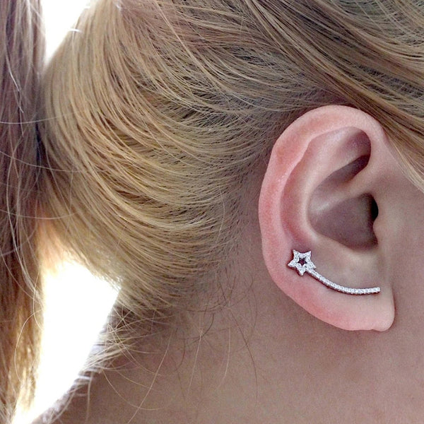 FE0114 925 Sterling Silver Shooting Star Ear Sweeps Earrings