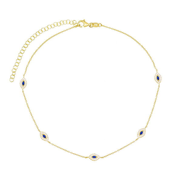 FX0240 925 Sterling Silver Evil Eye Choker Necklace