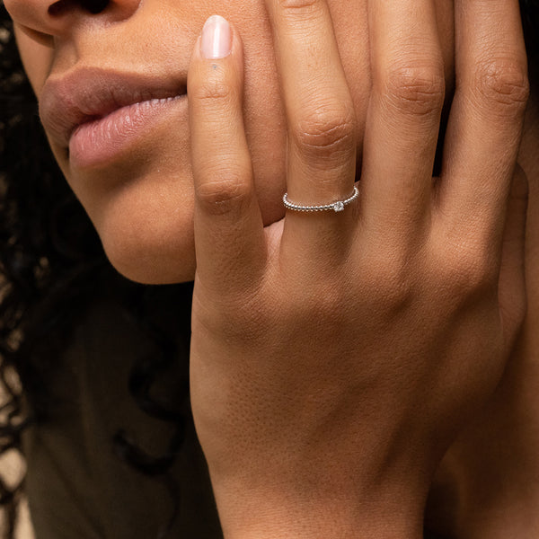 FJ0252 925 Sterling Silver Diamond Beaded Ring