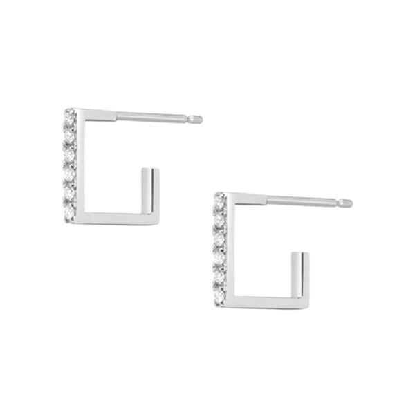 FE0244 925 Sterling Silver Diamond Square Huggie Earrings
