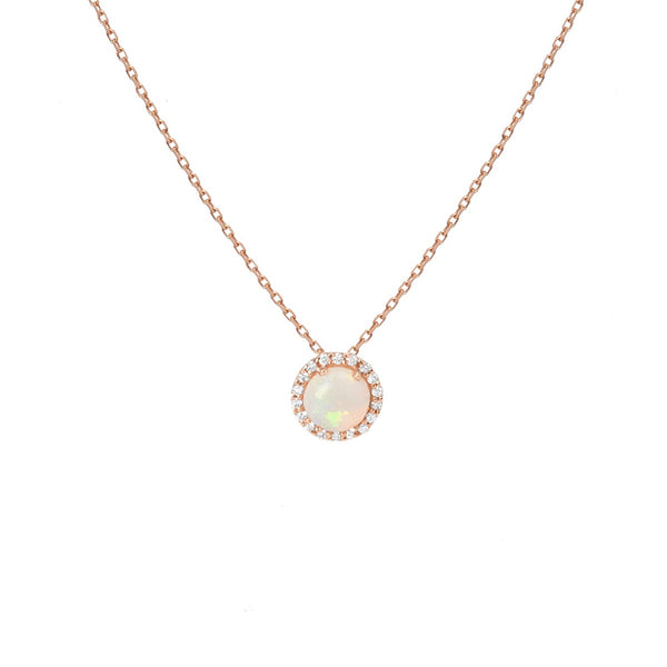 FX0088 925 Sterling Silver Halo Opal Pendant Necklace