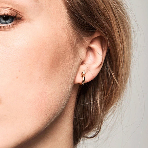 FE0688 925 Sterling Silver Pearl Hoop Earrings