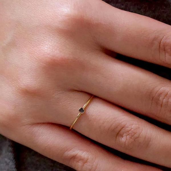 FJ0017 925 Sterling Silver Mini Black Bezel Ring