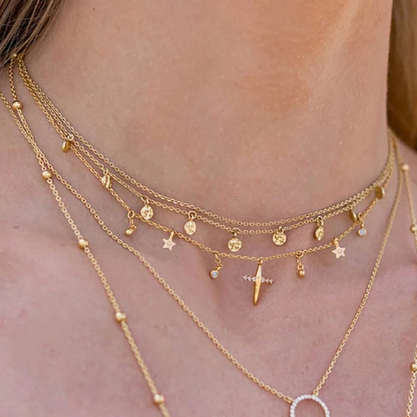 FX0058 925 Sterling Silver Cross & Star choker Necklace