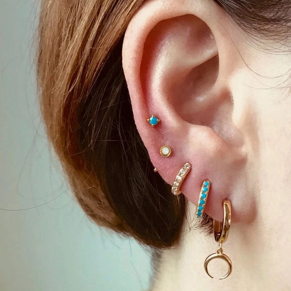 FE0013 925 Sterling Silver Turquoise Huggie Hoops Earrings