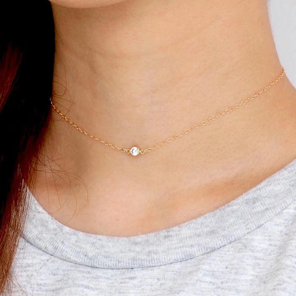 FX0021 925 Sterling Silver Zircon Choker Necklace