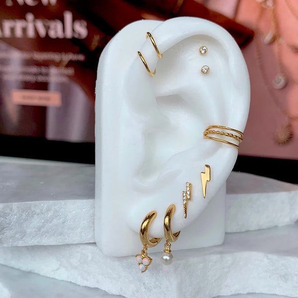 FE0039 925 Sterling Silver Pearl Huggie Earrings