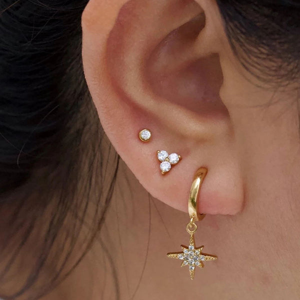 FE0019 925 Sterling Silver Pave Starburst Huggies Earrings