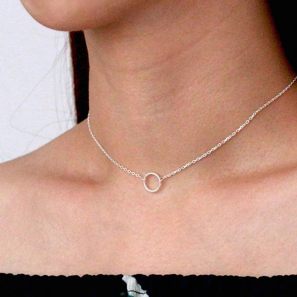 FX0013 925 Sterling Silver Minimal Circle Choker Necklace