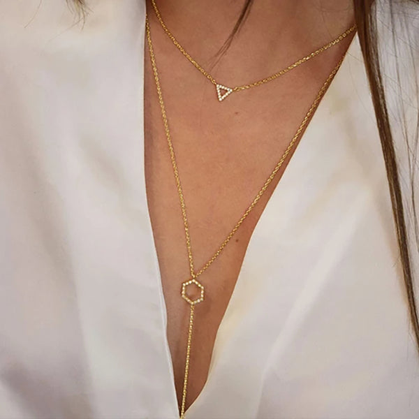 FX0066 925 Sterling Silver hexagon lariat Necklace