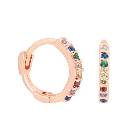 FE0223 925 Sterling Silver Rainbow Jewelled Huggies Earrings