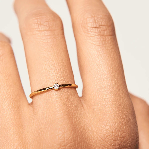 FJ0233 925 Sterling Silver Single Diamond Ring