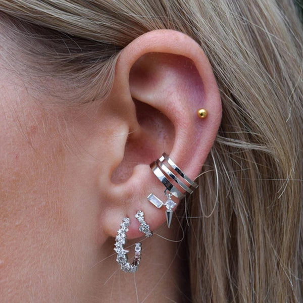 FE0182 925 Sterling Silver Mystic Star Hoop earrings