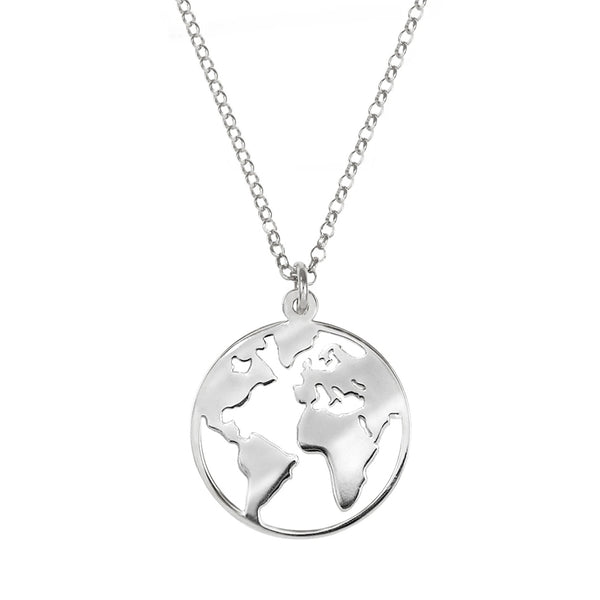 FX0260 925 Sterling Silver World Map Necklace
