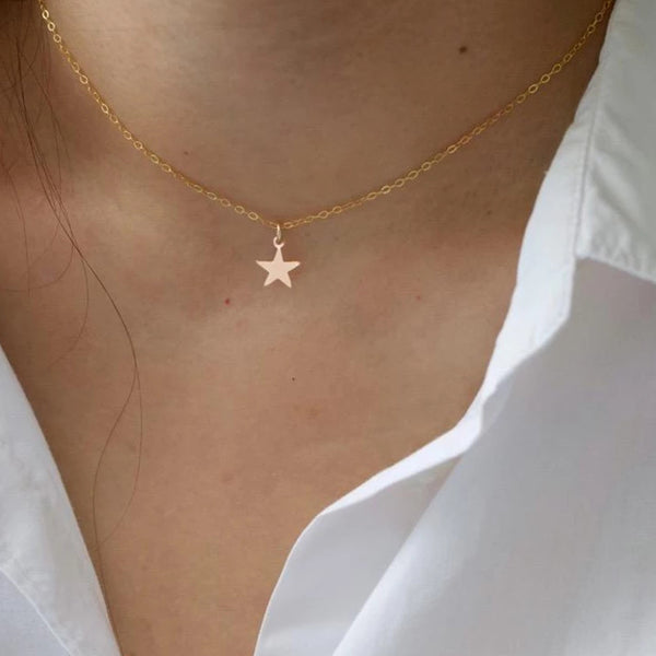 FX0019 925 Sterling Silver Golden Star Choker Necklace