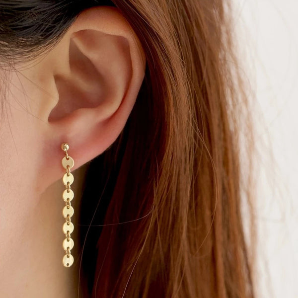 FE0129 925 Sterling Silver Coin Long Earrings