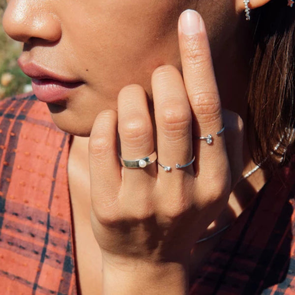 FJ0029 925 Sterling Silver Double Diamond Open Ring