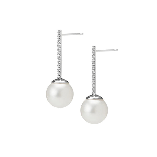 FE0282 925 Sterling Silver Proud Pearl Earrings with White Diamonds
