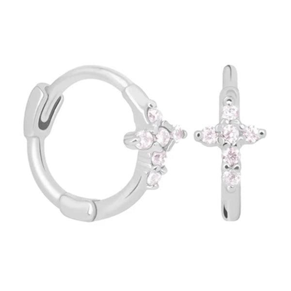 FE0217 925 Sterling Silver Mystic Cross Huggies Earrings