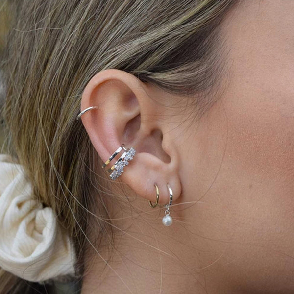 FE0200 925 Sterling Silver Pearl Hoop Earrings