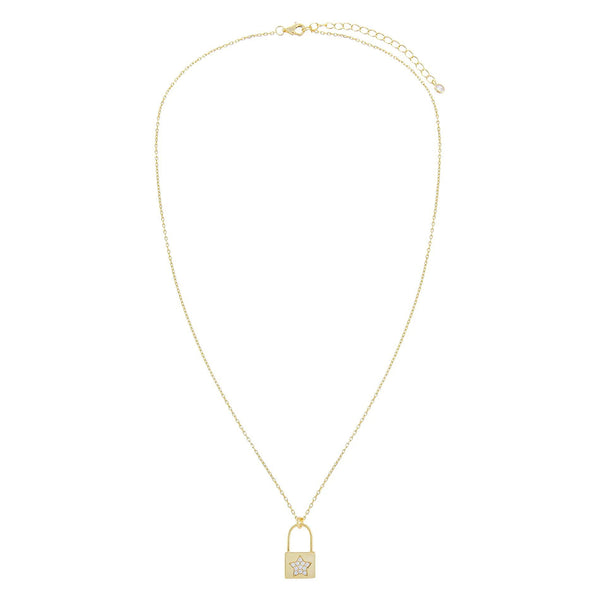 FX0349 925 Sterling Silver Star Zircon Lock Pendant Necklace