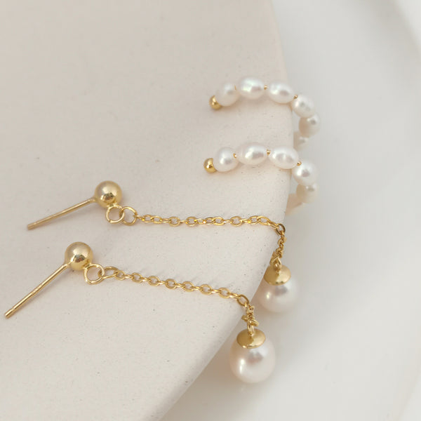 FE0764 925 Sterling Silver Organic Pearl Hoops Earrings