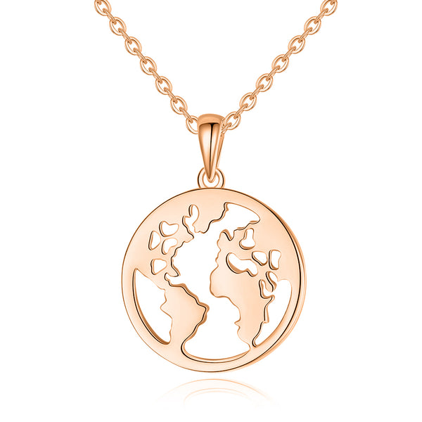 FX0001 925 Sterling Silver World Map Necklace