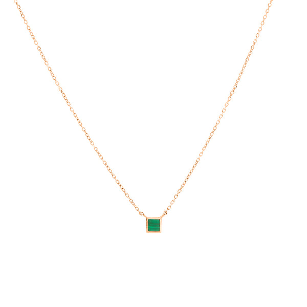 FX0301 925 Sterling Silver Malachite Square Necklace