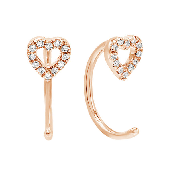 FE0550 925 Sterling Silver Diamond Heart Threader Hoop Earrings