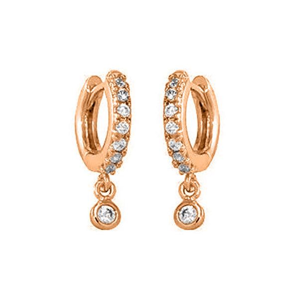 FE0007 925 Sterling Silver Pave Bezel Drop Huggie Earrings