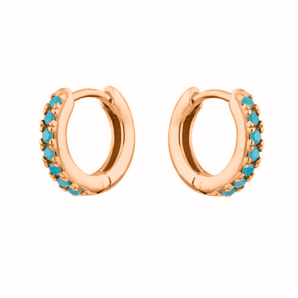 FE0013 925 Sterling Silver Turquoise Huggie Hoops Earrings