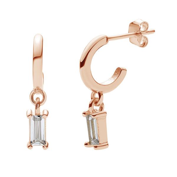 FE0676 925 Sterling Silver Crystal Hoop Earrings