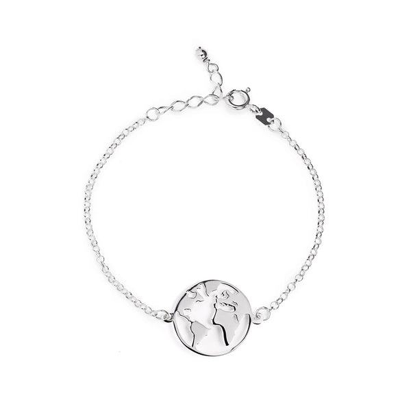 FS0083 925 Sterling Silver World Map Bracelet