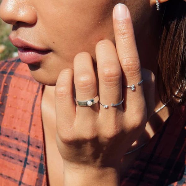 FJ0028 925 Sterling Silver Triple Diamond Open Ring