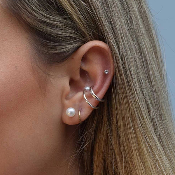 FE0199 925 Sterling Silver Pearl Large Stud Earrings