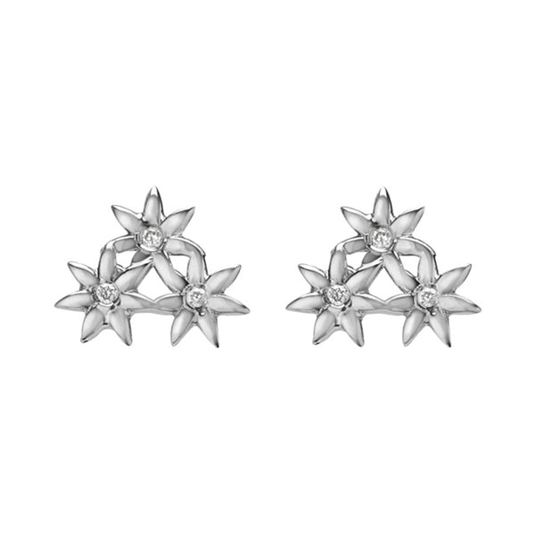 FE0279 925 Sterling Silver Flower Stud Earrings with White Diamonds