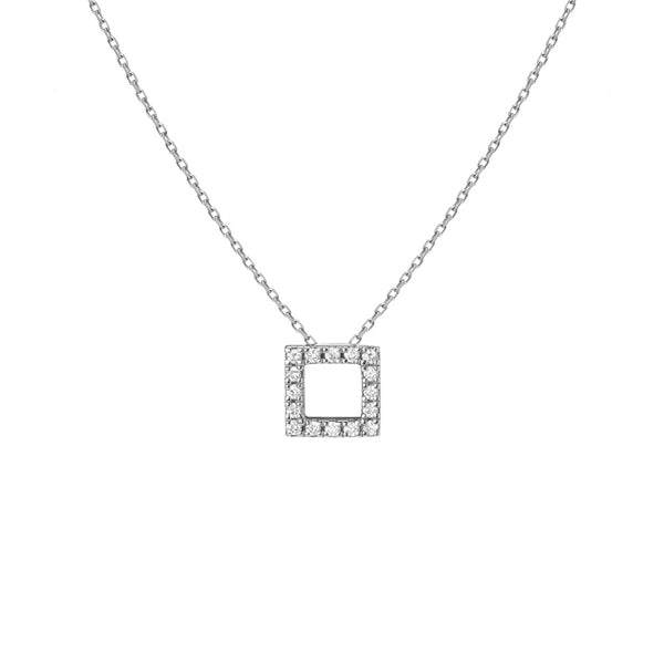 FX0087 925 Sterling Silver diamond square Pendant Necklace