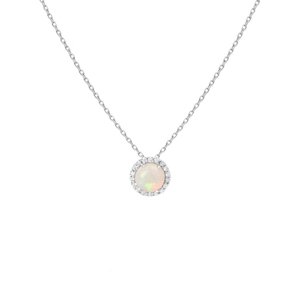 FX0088 925 Sterling Silver Halo Opal Pendant Necklace