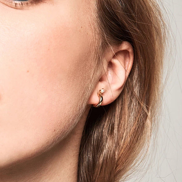 FE0688 925 Sterling Silver Pearl Hoop Earrings