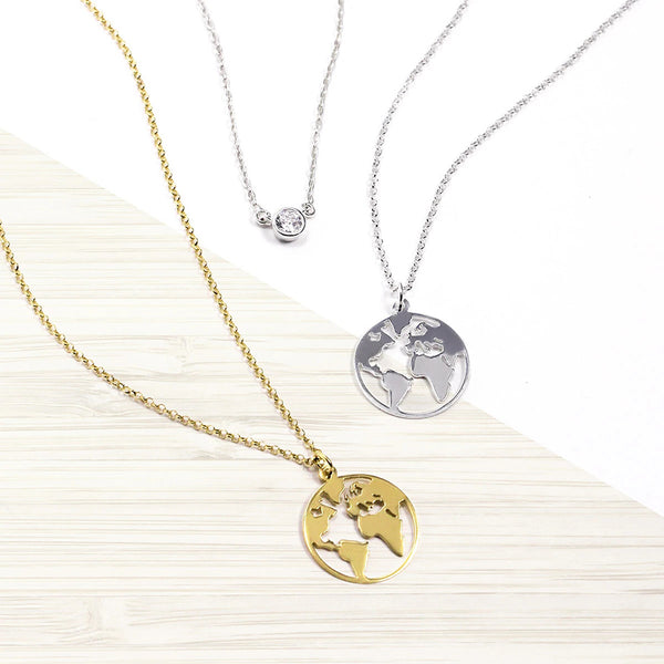 FX0260 925 Sterling Silver World Map Necklace