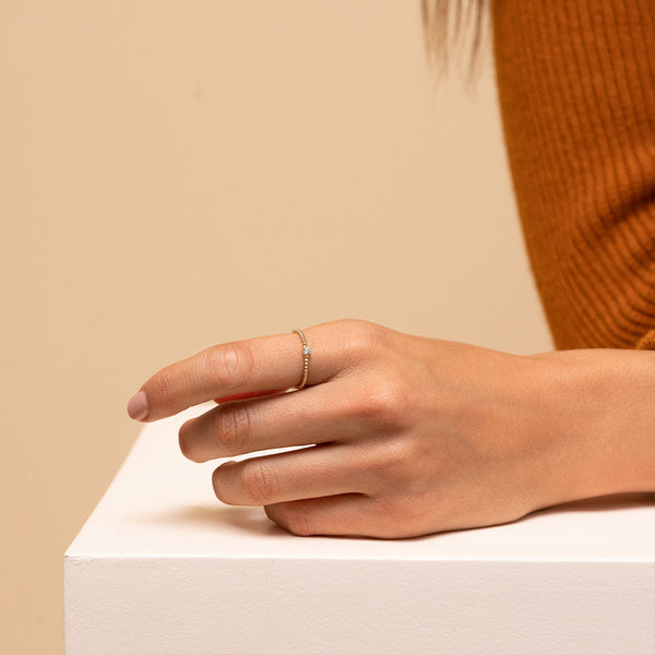 FJ0252 925 Sterling Silver Diamond Beaded Ring