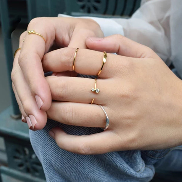 FJ0033 925 Sterling Silver Double Diamond Open Ring