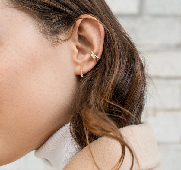 FE0244 925 Sterling Silver Diamond Square Huggie Earrings