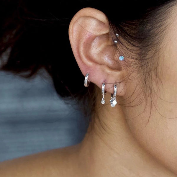 FE0034 925 Sterling Silver Shaker Disc Huggie Earrings